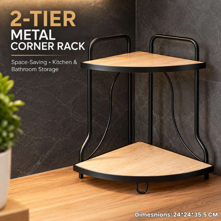 Kitchen & Home 2-tier metal corner rack organizer for kitchen countertop, bathroom accessories, spices, toiletries, and home storage