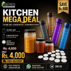 Kitchen Mega Deal – 18 Transparent Cubic Jars + 8 Multi‑Color Water Bottles + 24 Sticker Set | Premium Kitchen Storage Combo