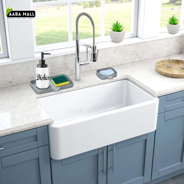 Sink Silicone Tray with Drain | Kitchen Sponge Holder | Soap Dish Organizer | Silicone Countertop Draining Tray for Kitchen & Bathroom