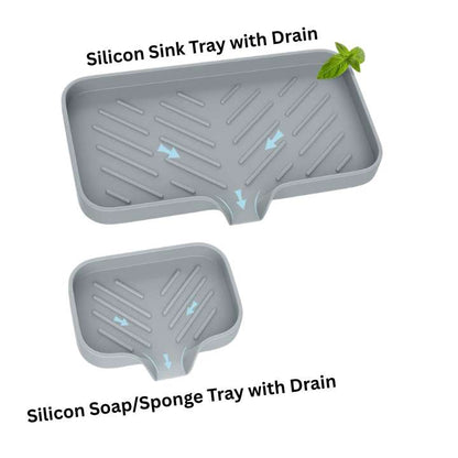 Sink Silicone Tray with Drain | Kitchen Sponge Holder | Soap Dish Organizer | Silicone Countertop Draining Tray for Kitchen & Bathroom