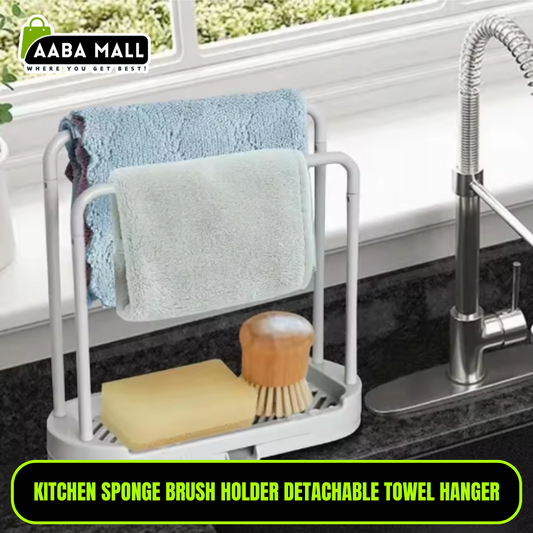 Kitchen Sink Sponge & Brush Holder | Detachable Towel Rag Hanger | Multi-Purpose Organizer for Sink, Bathroom, or Countertop