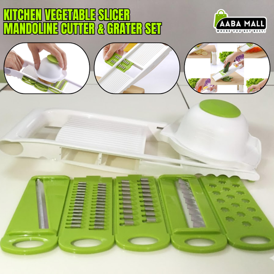 Kitchen Vegetable Slicer Mandoline Cutter & Grater Set | Multifunctional Adjustable Slicer with Interchangeable Blades for Fruits & Vegetables