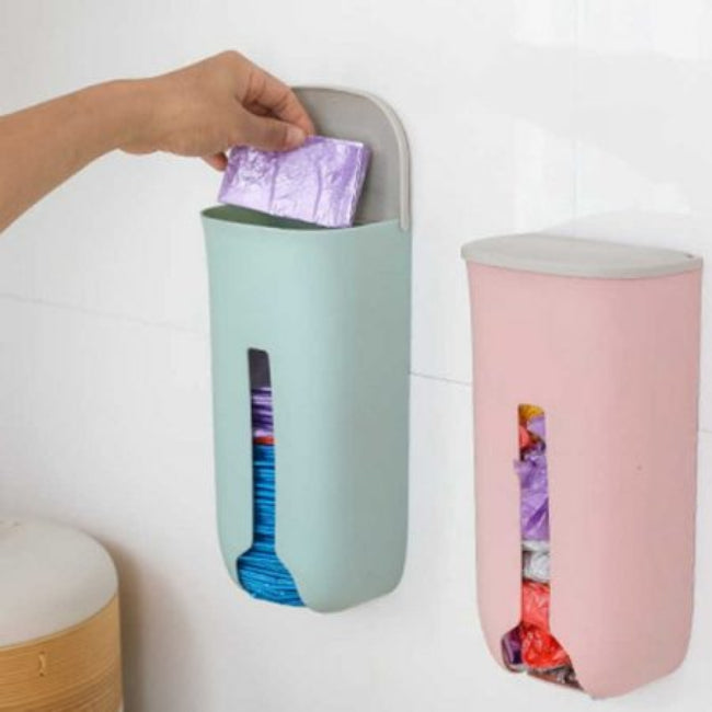Kitchen wall plastic bag storage dispenser