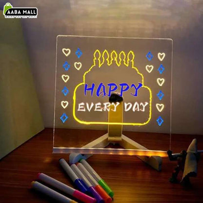 LED Glowing Drawing Board for Kids with Colorful Markers & Stand | Acrylic Writing Message Board Night Light | Reusable Erasable Painting Board Educational Gift for Boys & Girls (14x14cm / 30x20cm)