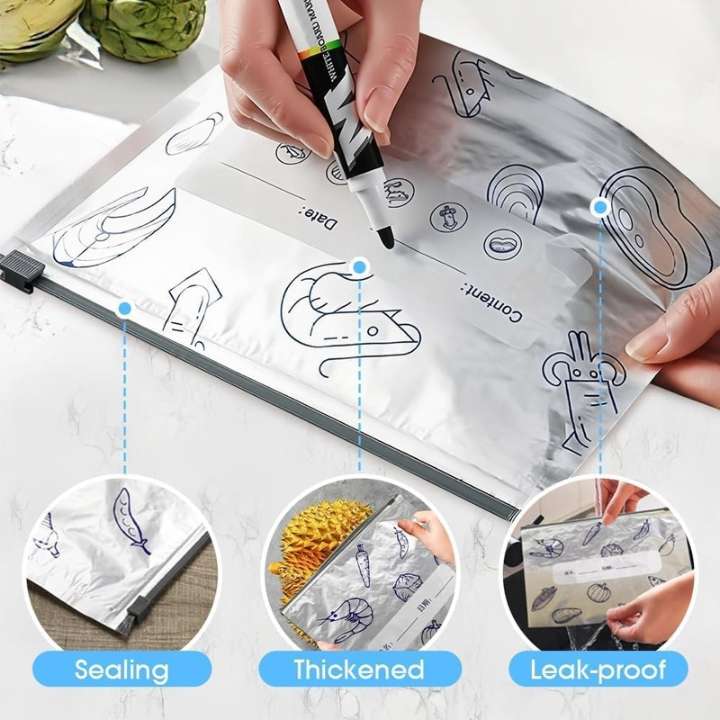 Large Aluminum Foil Anti-Bacterial Preservation Bag Pack of 10 reusable food storage bags for fridge freezer kitchen organization and food freshness preservation.