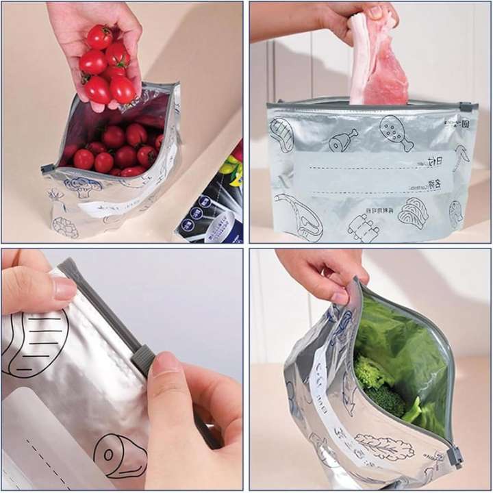 Large Aluminum Foil Anti-Bacterial Preservation Bag Pack of 10 reusable food storage bags for fridge freezer kitchen organization and food freshness preservation.