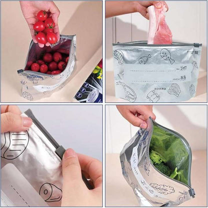 Large Aluminum Foil Anti-Bacterial Preservation Bag Pack of 10 reusable food storage bags for fridge freezer kitchen organization and food freshness preservation.