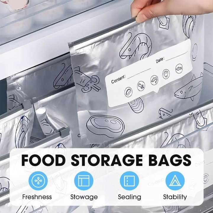 Large Aluminum Foil Anti-Bacterial Preservation Bag Pack of 10 reusable food storage bags for fridge freezer kitchen organization and food freshness preservation.