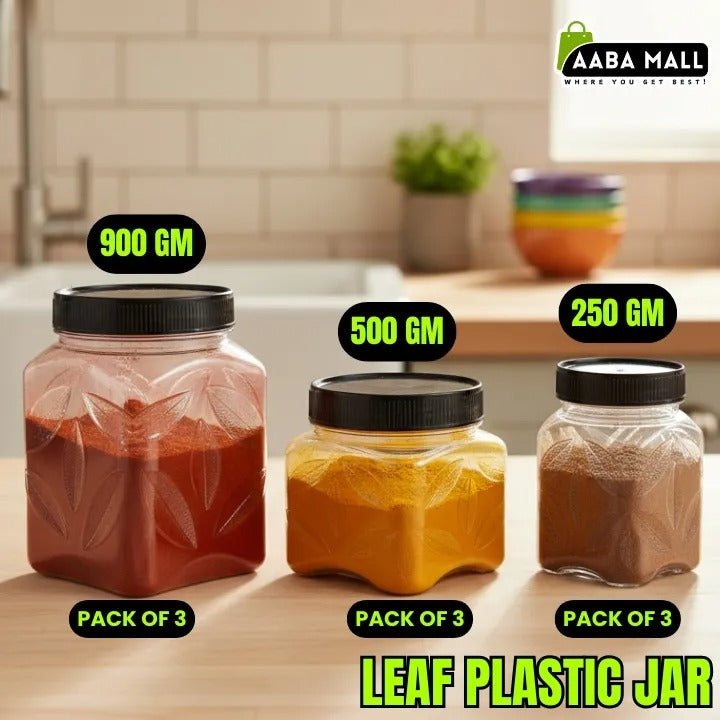 18 Leaf Plastic Jar Set – Premium Airtight Food Storage Containers | 6 Jars (900GM), 6 Jars (500GM), 6 Jars (250GM)