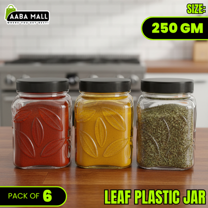 leaf jar, 250gm jar, plastic container, airtight jar, food storage jar, kitchen organizer, BPA free jar, transparent jar, spice jar, dry fruit jar