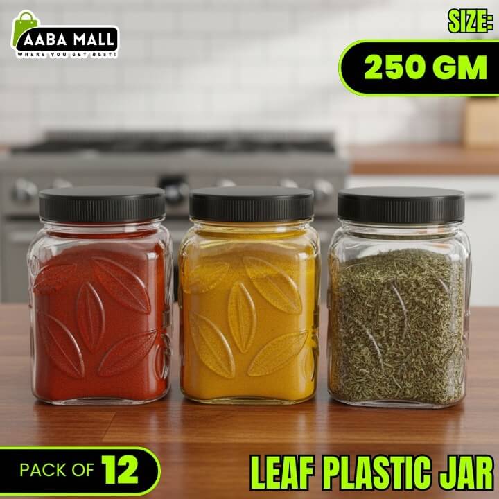 Leaf 250GM Plastic Jar - Premium Airtight Food Storage Container | BPA-Free Transparent Kitchen Jar