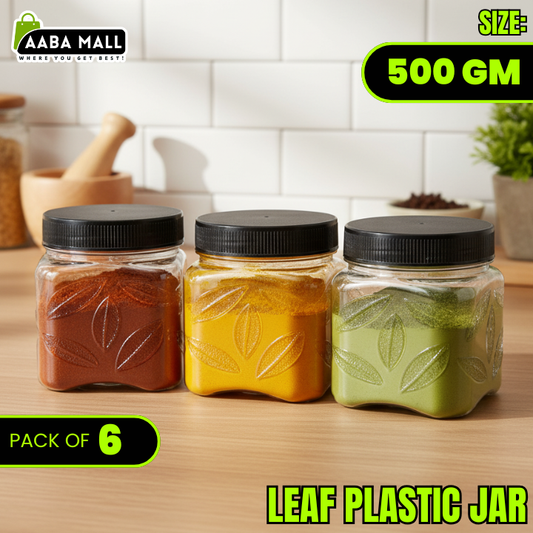 leaf jar, 500gm jar, plastic container, airtight jar, food storage jar, kitchen organizer, BPA free jar, transparent jar, snack jar