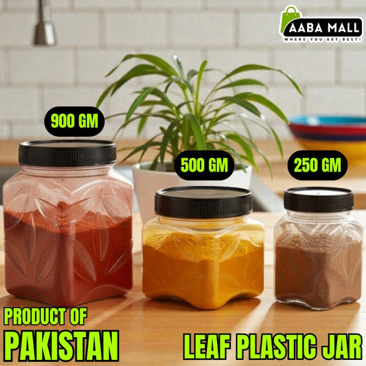 Leaf Plastic Jar Set – Premium Airtight Food Storage Containers | (900GM), (500GM), (250GM)