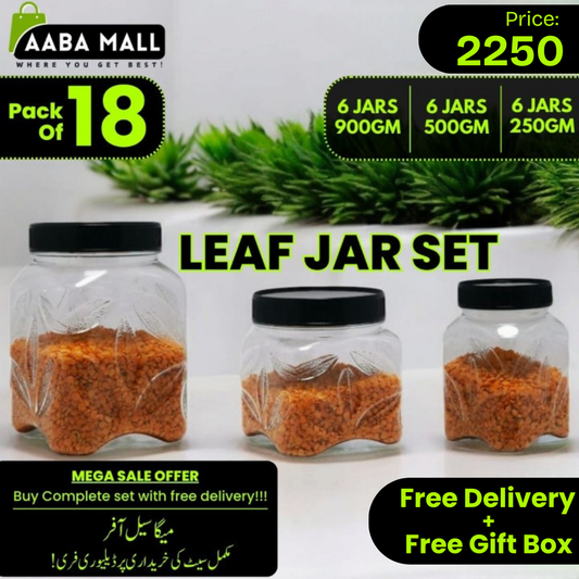 18 Pcs - Leaf Jars Complete Set (6 Jars 900GM – 6 Jars 500GM – 6 Jars 250GM)