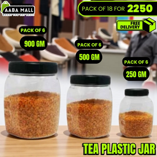 18 Tea Plastic Jar Set – Premium Airtight Food Storage Containers | 6 Jars (1KG), 6 Jars (500GM), 6 Jars (250GM)