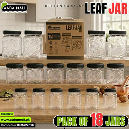 Pack of 18 Leaf Jar kitchen storage containers with Aaba Mall branding.