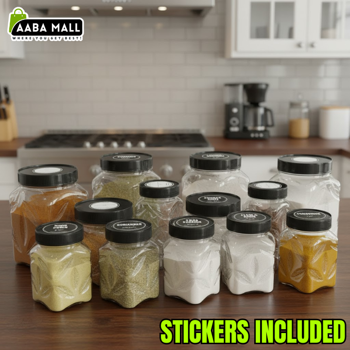 18 Leaf Plastic Jar Set – Premium Airtight Food Storage Containers | 6 Jars (900GM), 6 Jars (500GM), 6 Jars (250GM) - AABA MALL