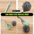 Long Handle Steel Wire Ball Brush | Heavy-Duty Scrubbing Brush for Pots, Pans & Grills