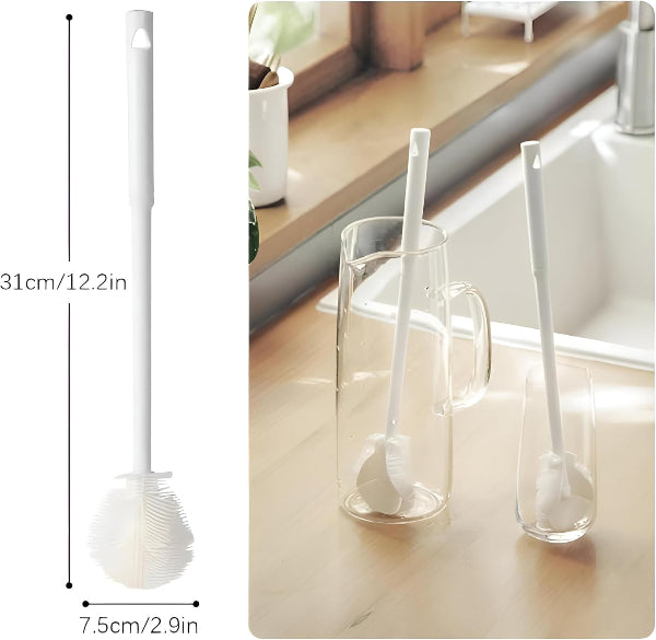 Flexible silicone cleaning brush for narrow bottles and containers