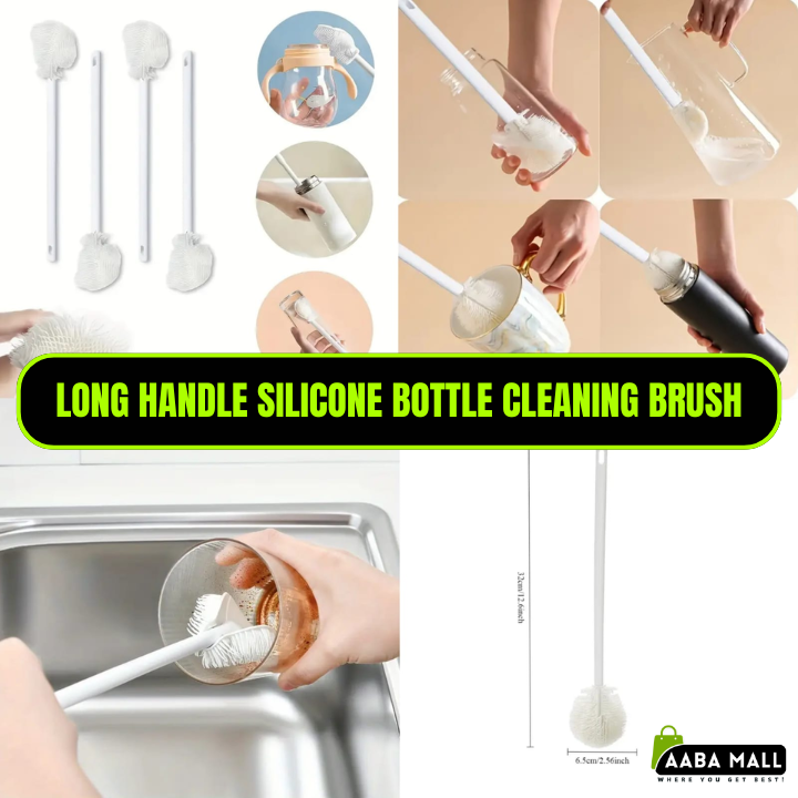 360ø silicone bottle brush cleaner with long handle for cups