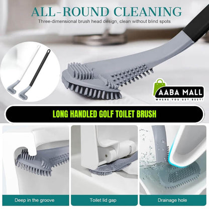 Long-handled golf toilet brush with three-dimensional brush head design, suitable for cleaning deep grooves, toilet lid gaps, and drainage holes.