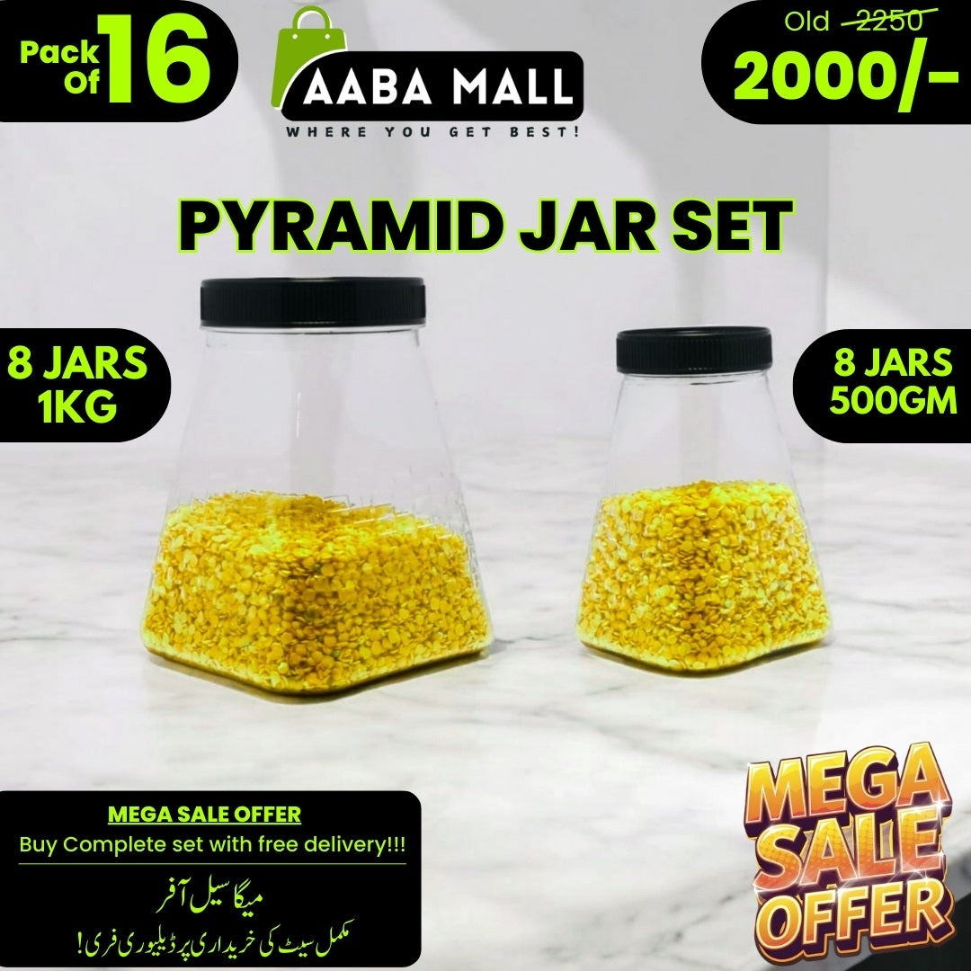 16 Pcs  Pyramid Jars Complete Set (8 Jars 1KG – 8 Jars 500GM)