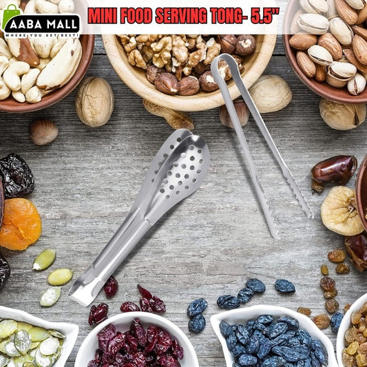 Buffet Tong Chimta (Silver) | Thickened Stainless Steel Food Serving Tongs 5.5"