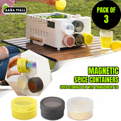 3 Pc Magnetic Spice Tins | Stainless Steel Spice Jars with Transparent Lid | Magnetic Spice Containers for Refrigerator, Wall, Kitchen Cabinet | Herb & Seasoning Storage Organizer