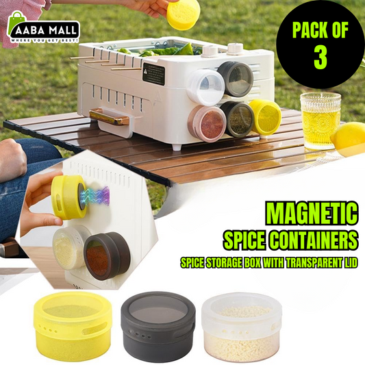 3 Pc Magnetic Spice Tins | Stainless Steel Spice Jars with Transparent Lid | Magnetic Spice Containers for Refrigerator, Wall, Kitchen Cabinet | Herb & Seasoning Storage Organizer