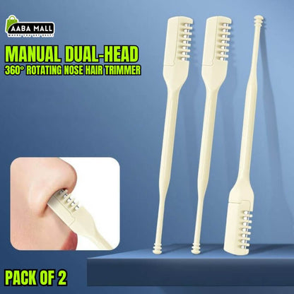 Manual dual-head nose hair trimmer with 360-degree rotation on a blue background, featuring AABA MALL branding.