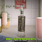 Glass Oil Dispenser Bottle ? Leakproof Oil Container with Stainless Steel & Marble Cover for Kitchen (Oil & Condiment Dispenser)