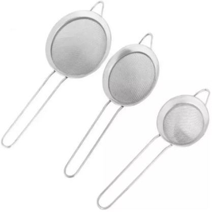 Metal Tea Strainer Set, Silver, 3 Pieces