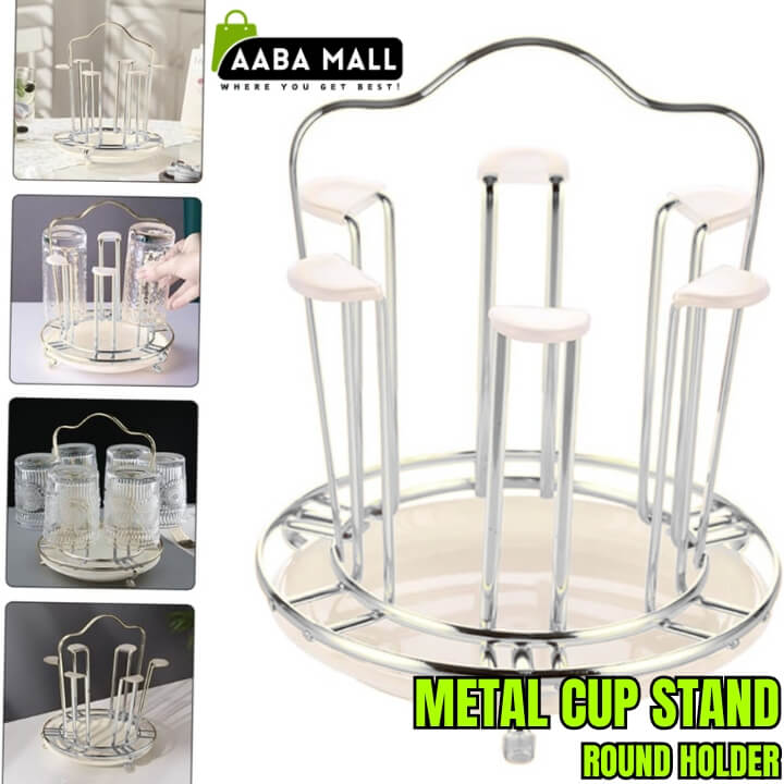 Metal Cup & Glass Stand Organizer – Round Holder for Drinking Glasses, Tea & Coffee Cups | Kitchen Counter Drying Rack & Living Room Storage