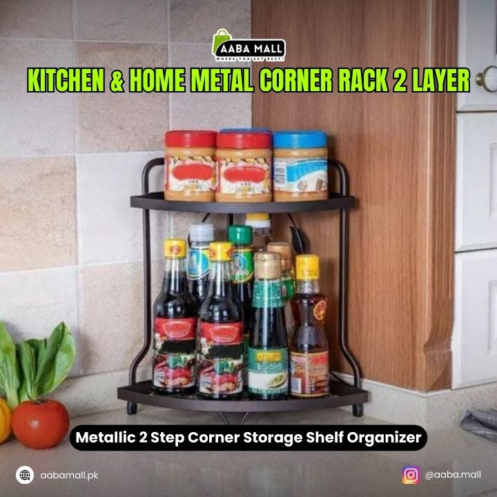 2 layer metal corner rack kitchen storage