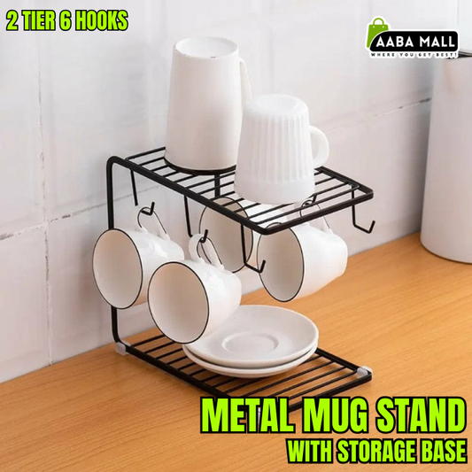 metal mug stand, mug holder, cup holder rack, kitchen countertop organizer, coffee bar accessories, 2 tier mug rack, coffee mug holder, storage base stand