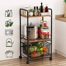 Microwave Oven Stand 3-Tier Wire Shelving Storage Shelf Kitchen Baker's Rack Organizer Utility Rolling Cart