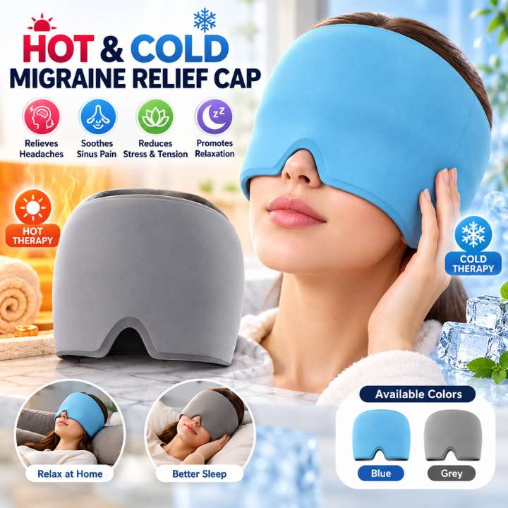 Migraine Relief Cap 360° Gel Ice Pack Mask – Hot & Cold Therapy Headache Relief Cap for Migraine, Sinus Pain, Stress Relief, Tension Headaches, Reusable Cooling Compression Head Wrap