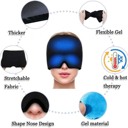 Migraine Relief Cap 360° Gel Ice Pack Mask – Hot & Cold Therapy Headache Relief Cap for Migraine, Sinus Pain, Stress Relief, Tension Headaches, Reusable Cooling Compression Head Wrap