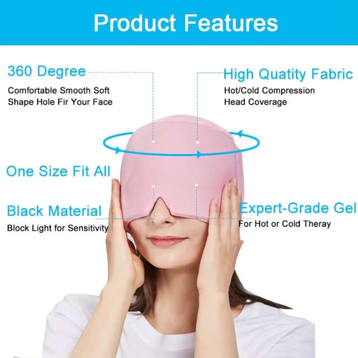 Migraine Relief Cap 360° Gel Ice Pack Mask – Hot & Cold Therapy Headache Relief Cap for Migraine, Sinus Pain, Stress Relief, Tension Headaches, Reusable Cooling Compression Head Wrap