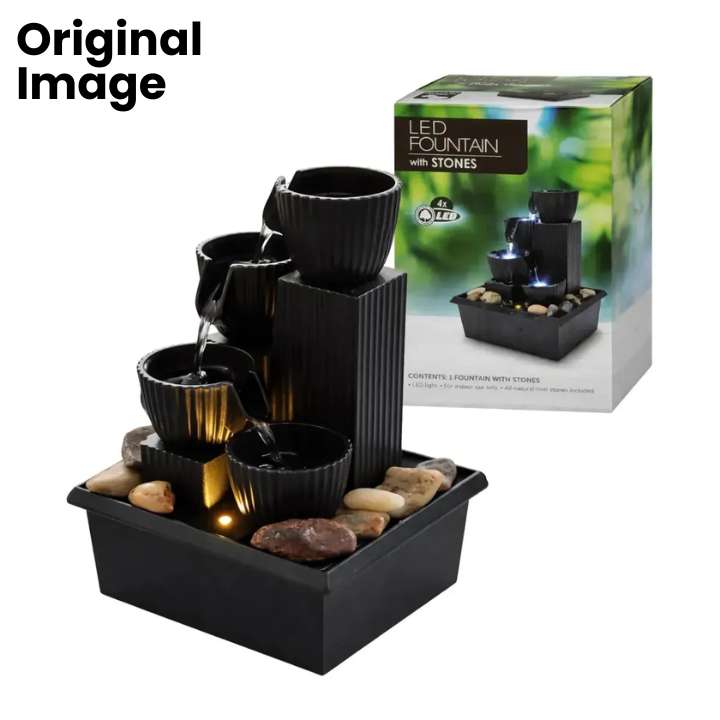 Mini Water Fountain Bowls Zen Stripe Warm 4 LED Light USB Charging | Indoor Tabletop Decor Fountain