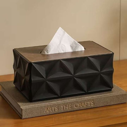 Modern Geometric Tissue Box Cover with Wooden Finish Lid – Stylish Decorative Tissue Holder for Living Room, Bedroom, Office, Bathroom