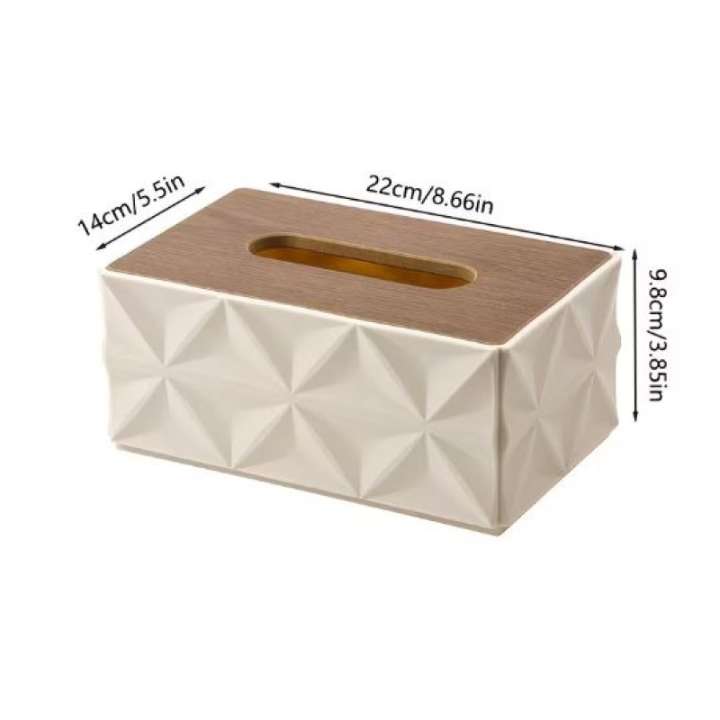 Modern Geometric Tissue Box Cover with Wooden Finish Lid – Stylish Decorative Tissue Holder for Living Room, Bedroom, Office, Bathroom