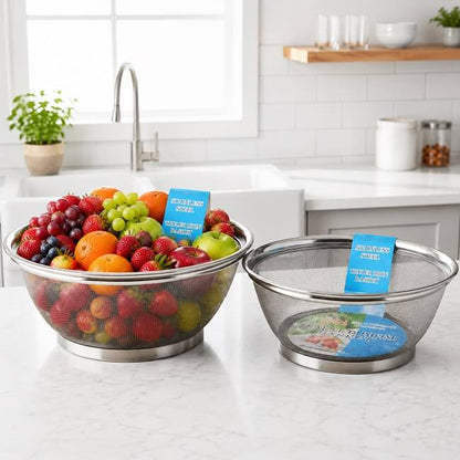 Modern & Elegant Style (Premium Look) Elegant Stainless Steel Fruit Basket | Modern Mesh Wire Vegetable Holder & Kitchen Counter Organizer | Rust-Proof Decorative Tableware Storage Bowl