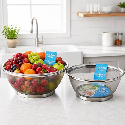 Modern & Elegant Style (Premium Look) Elegant Stainless Steel Fruit Basket | Modern Mesh Wire Vegetable Holder & Kitchen Counter Organizer | Rust-Proof Decorative Tableware Storage Bowl