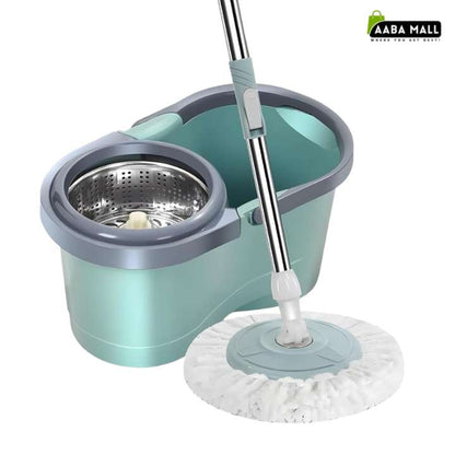 360° rotating spin mop and bucket set with microfiber mop head and stainless steel handle for wet and dry floor cleaning