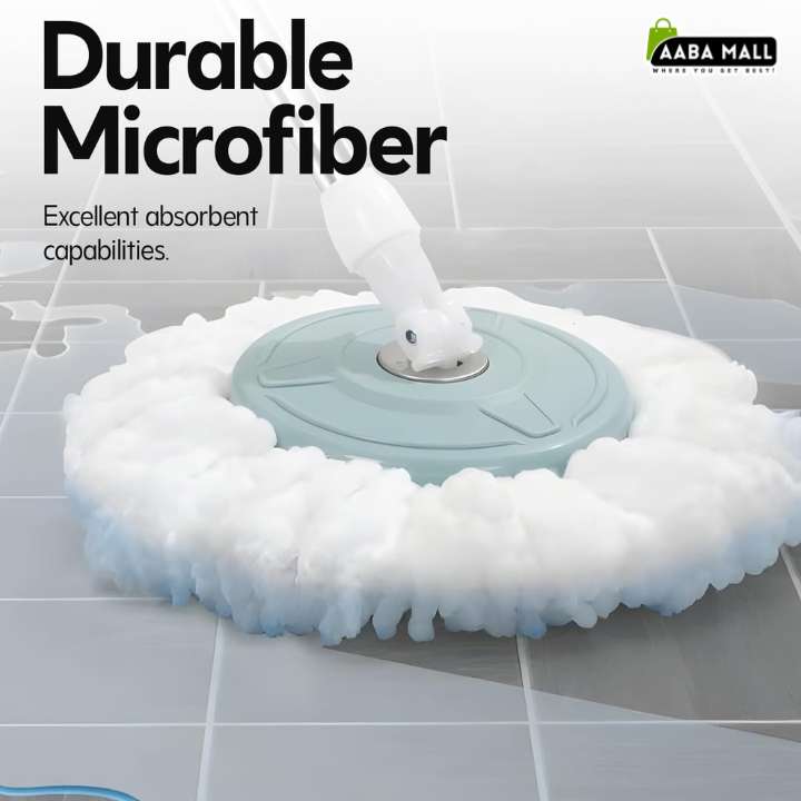 360° rotating spin mop and bucket set with microfiber mop head and stainless steel handle for wet and dry floor cleaning