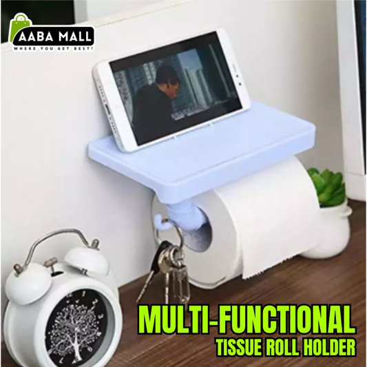 Multi-Functional Tissue Roll Holder – Toilet Paper Holder with Key & Mobile Storage | Pot Shelf Rack, Random Color