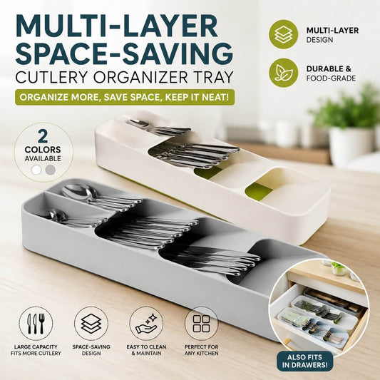 Multi-Layer Space-Saving Cutlery Organizer Tray | Vertical Kitchen Drawer Storage for Knives, Spoons & Forks