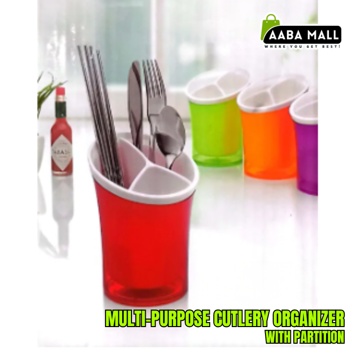 Double Wall Drainable Cutlery Organizer with Detachable Partition | Multi-Purpose Storage Box for Kitchen, Cosmetic & Stationery Use - AABA MALL