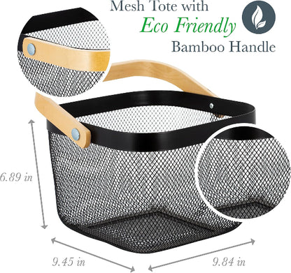Portable bathroom storage basket with bamboo handle